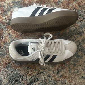 Adidas Men's White and Black Sneakers with Brown Sole